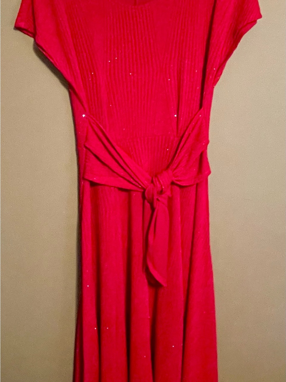 Signature by Robbie Bee Red Sparkling Tie-Front Knit Dress